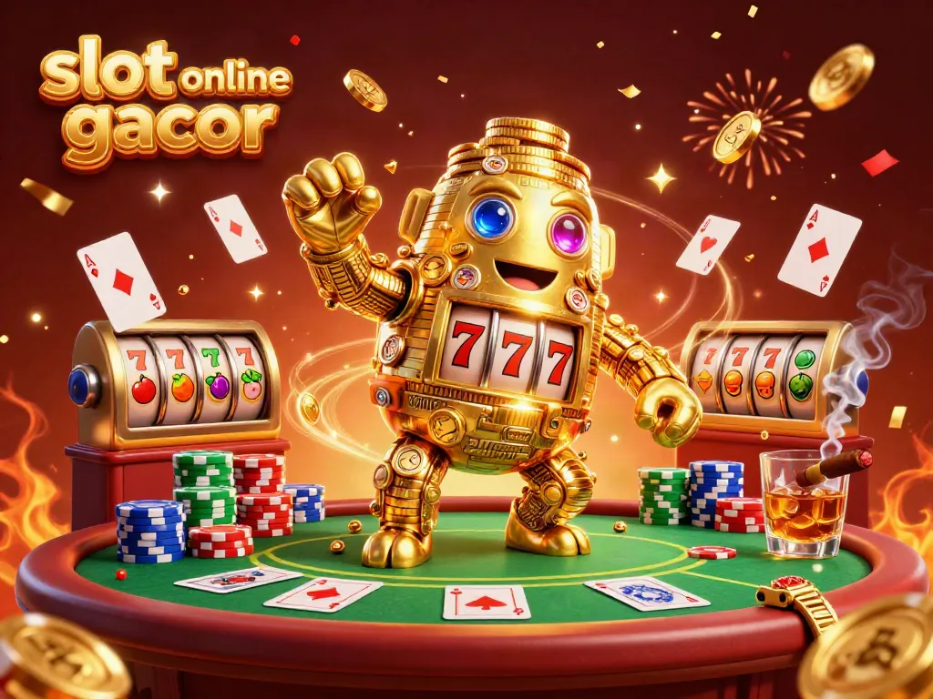 Experience thrilling gameplay with slot online gacor, featuring a golden golem and vibrant casino elements.