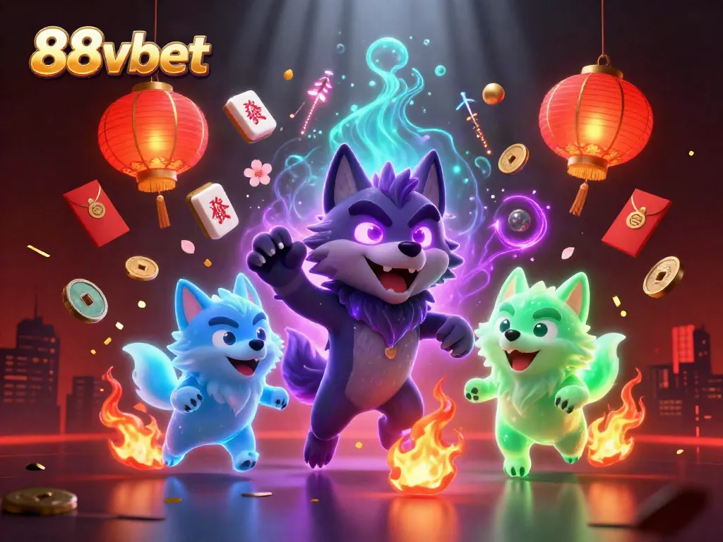 Join the excitement at 88vbet with a dynamic scene featuring a shadow wolf leader and glowing casino elements.