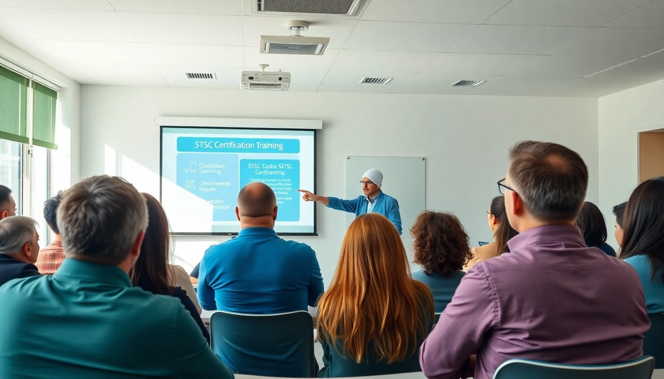 Engaged participants in STSC certification training learning before a projector.