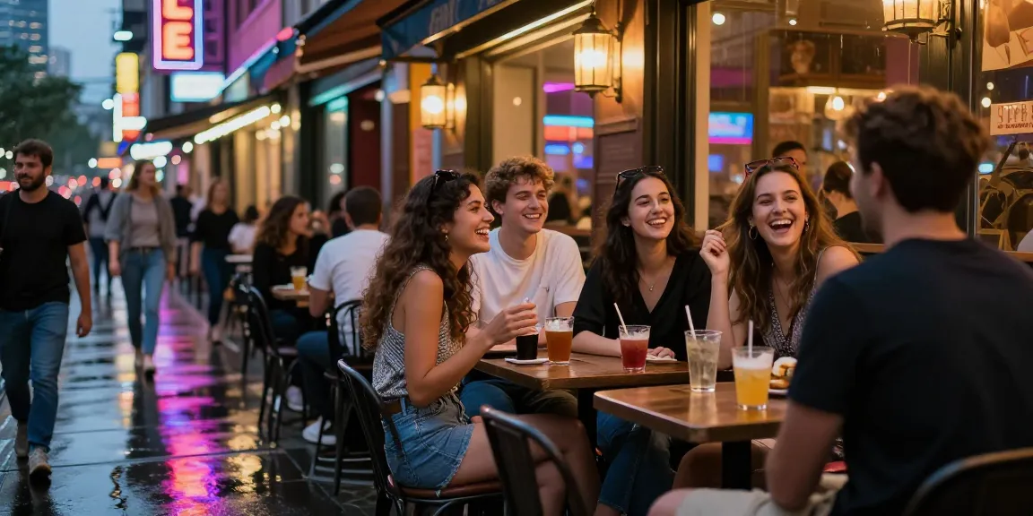 Không khí sống động của gái gọi tại quán cà phê đường phố vào ban đêm.