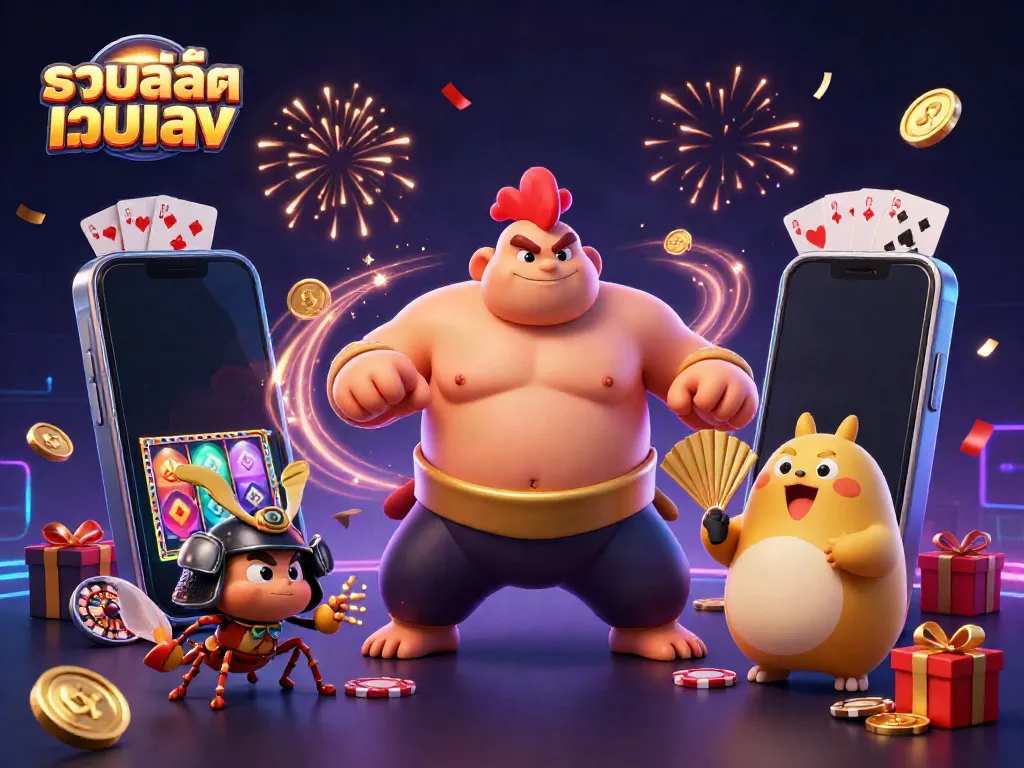 Engage in exciting action with รวมสล็อตเว็บตรง in a dynamic scene featuring colorful casino elements and characters.