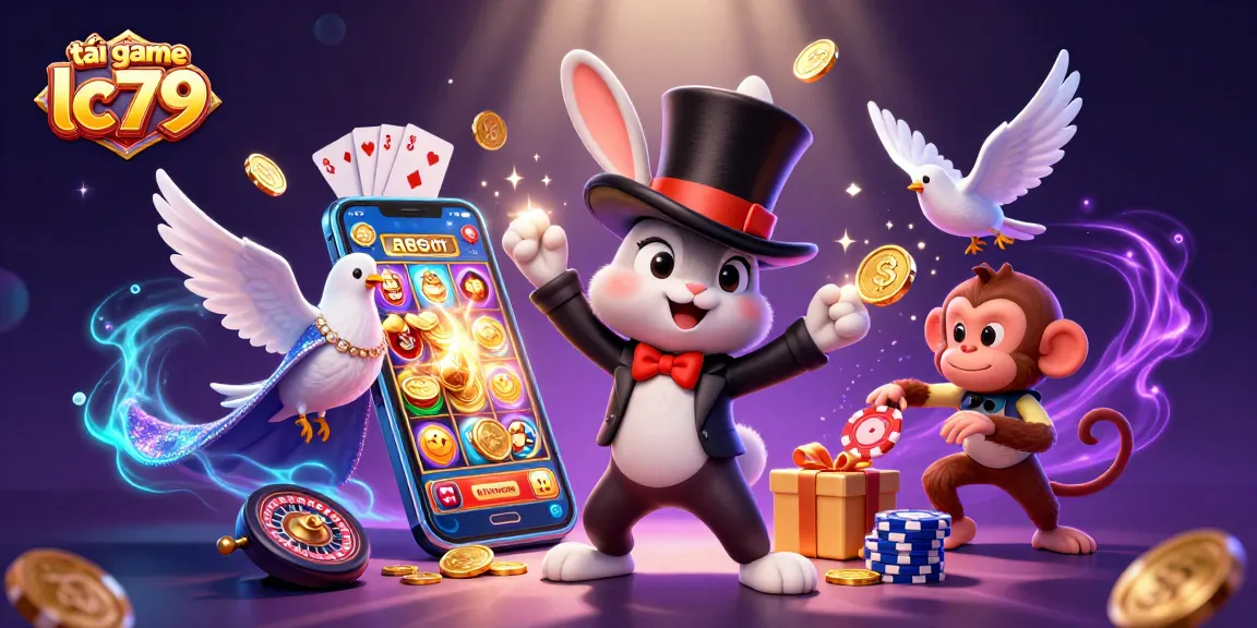 Trải nghiệm tải game lc79 với hình ảnh sinh động của nhân vật và trò chơi slot hấp dẫn.