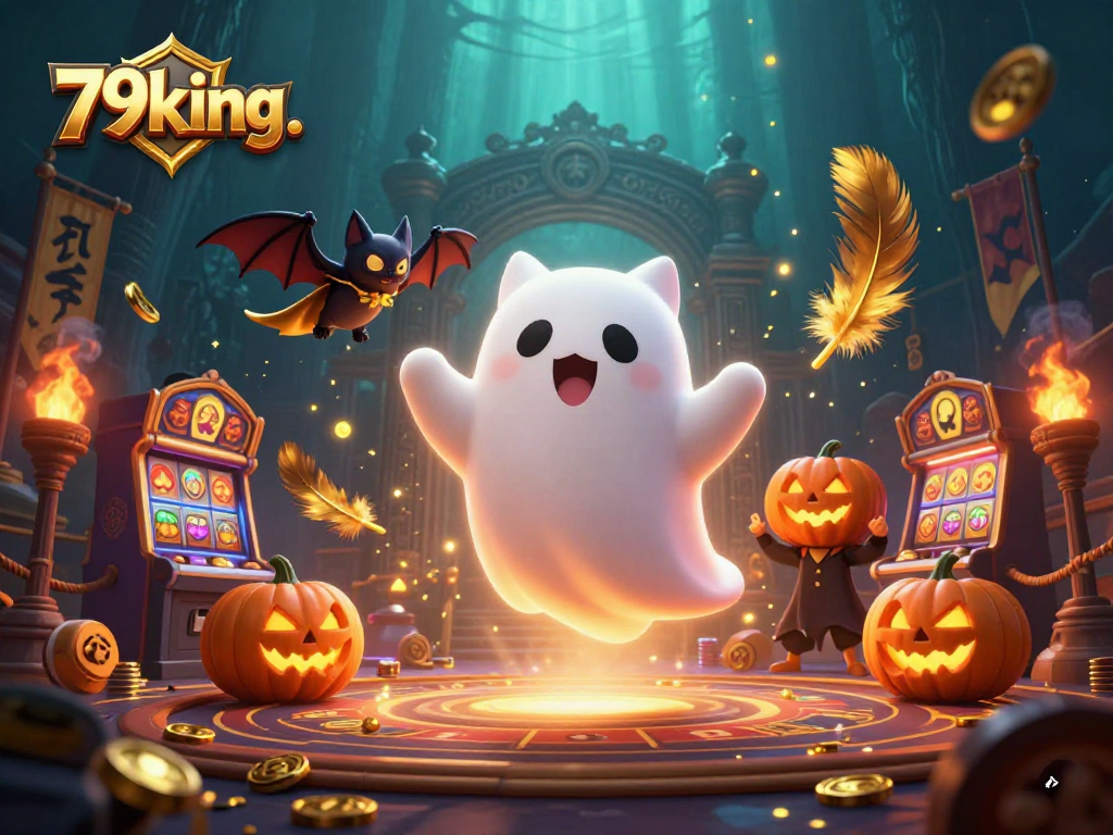 Engage with 79king. at a haunted casino scene featuring a ghost cat and dynamic 3D elements.