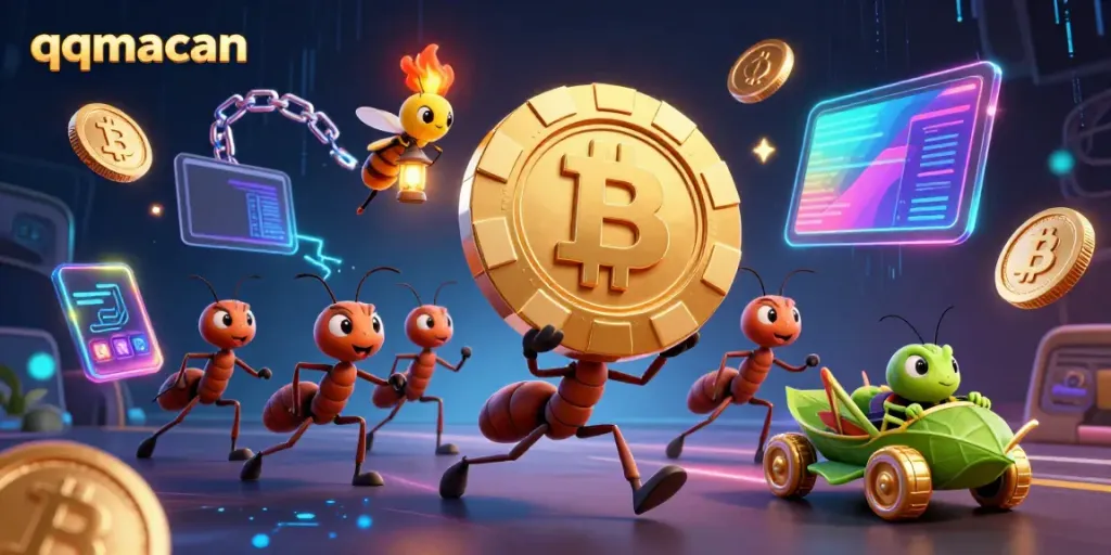 Participate in thrilling gameplay with qqmacan as a cartoon heist unfolds, showcasing vibrant casino elements.