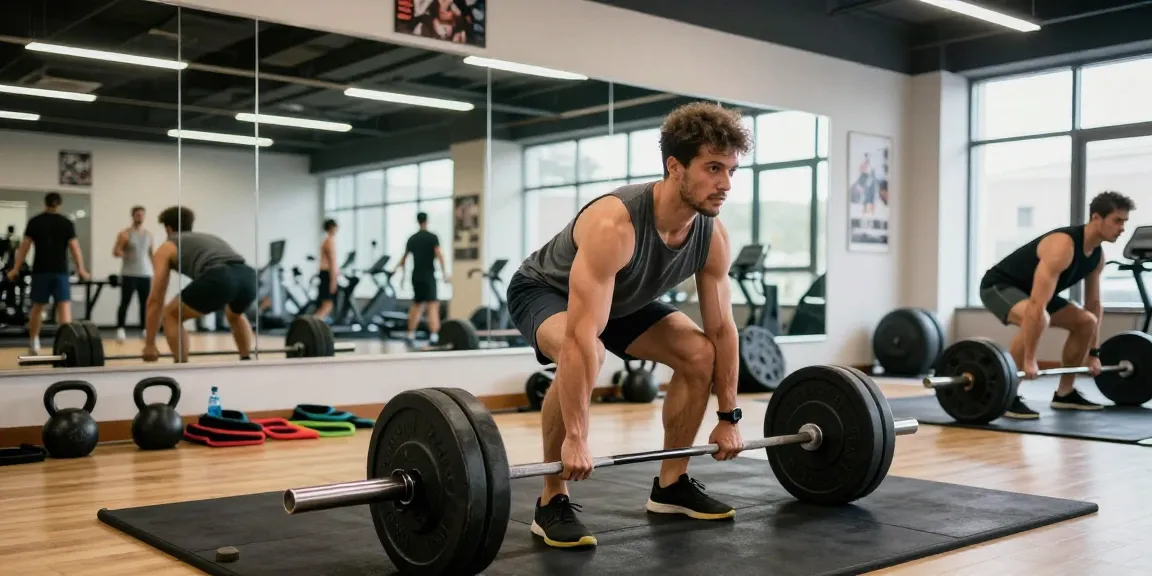 Man lifting weights at Driada Shop gym, showcasing athletic performance and focus.