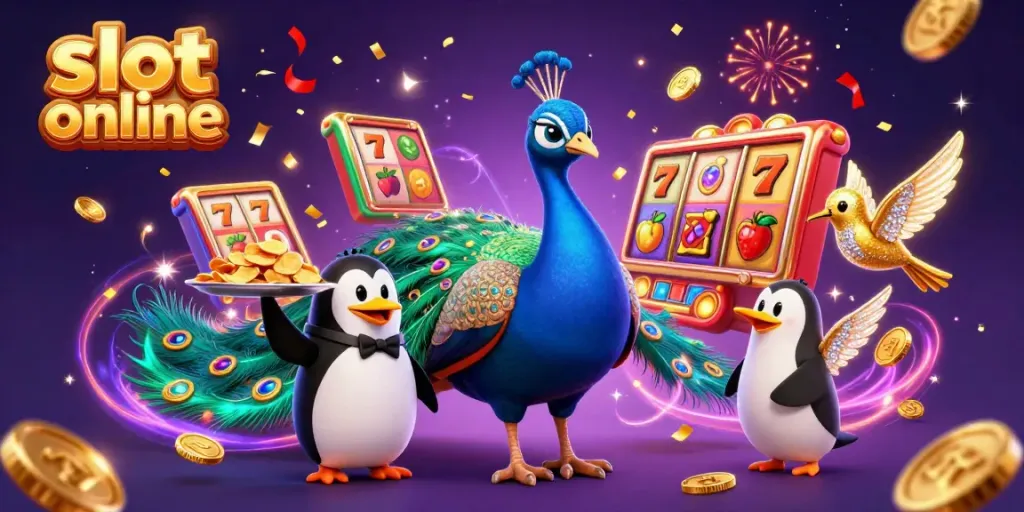 Experience the thrill of slot online gaming with vibrant characters and dynamic casino elements.