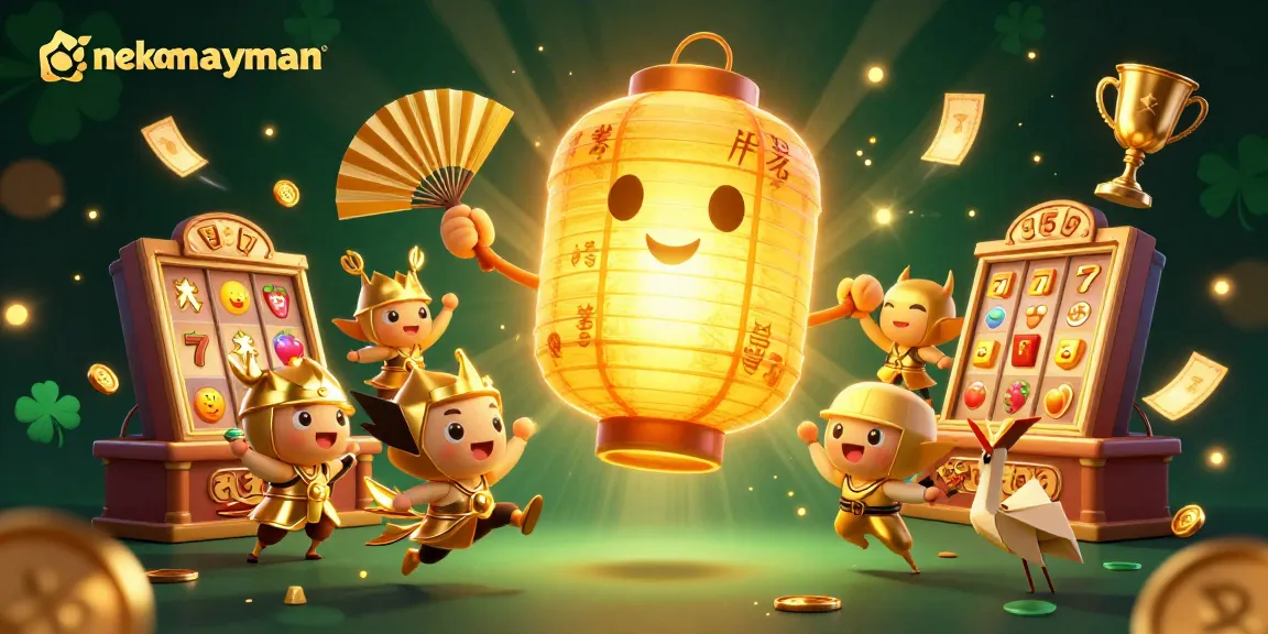 Neko May Mắn game showcases golden lantern spirit and slot elements for thrilling wins.