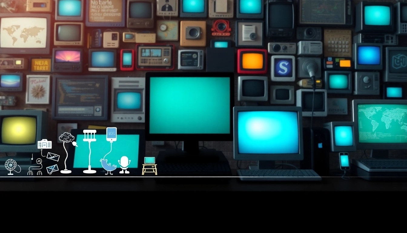 Illustration depicting key events in internet history, showcasing milestones from early web to social media.